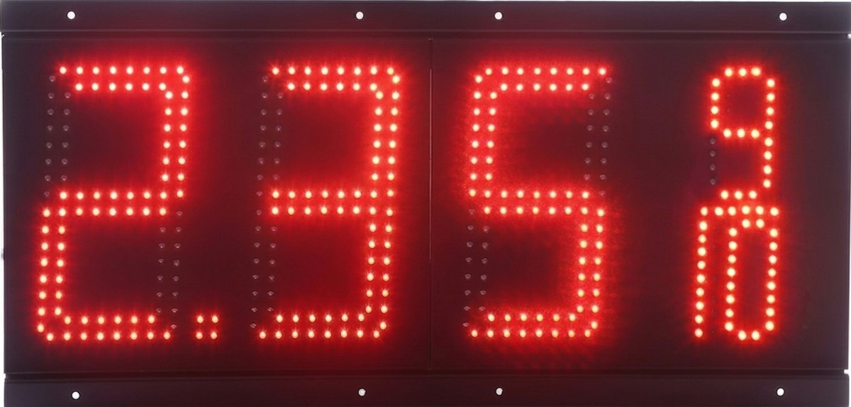 Red 6 inch LED gas price sign displaying 2.556