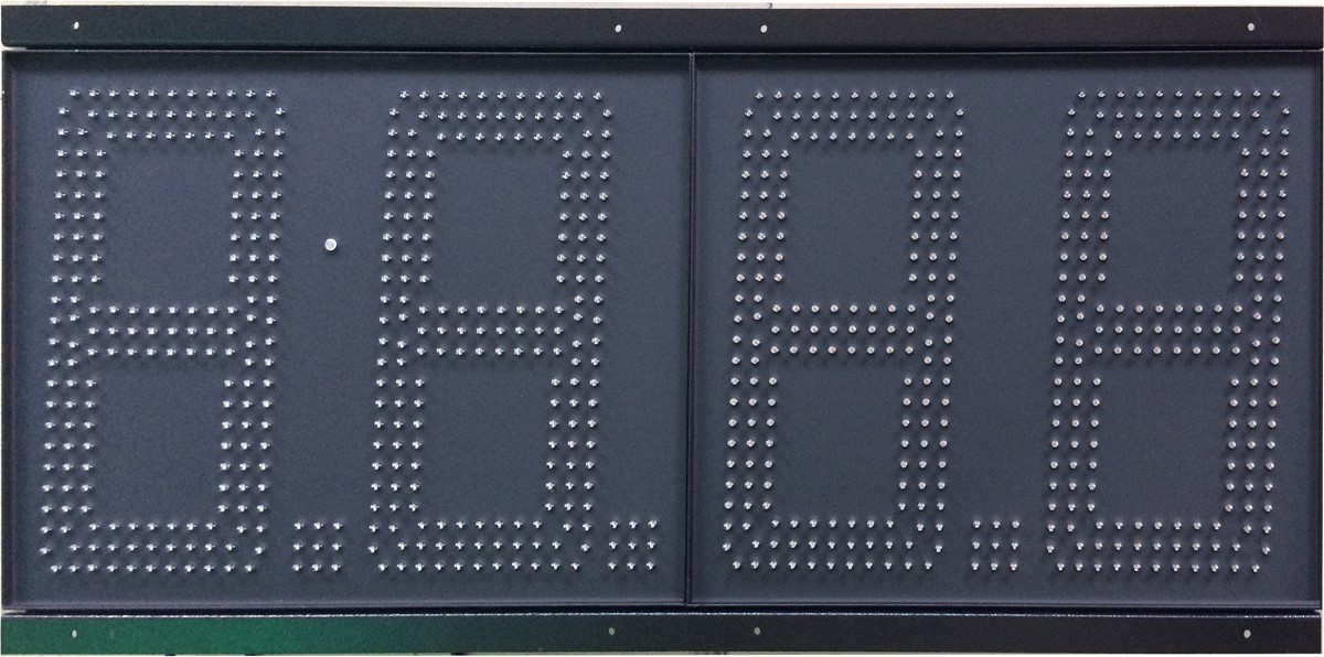 Red 6 inch LED gas price sign displaying 2.556