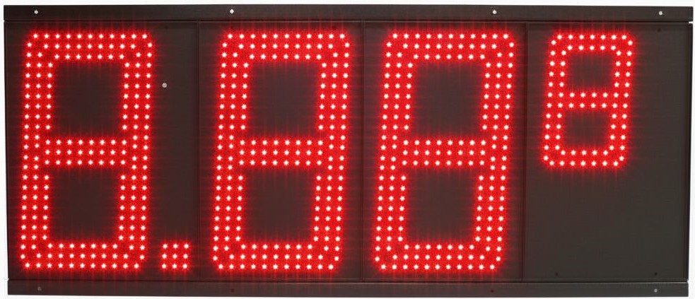 Red 6 inch LED gas price sign displaying 2.556